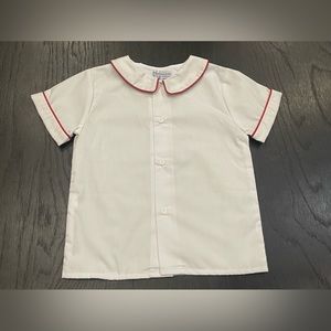 Pollilops Children's Apparel White Button Up Short Sleeve Top Red Piping Size 3